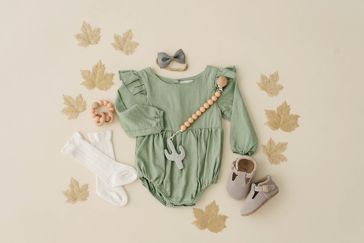 Sage Linen Flutter Sleeve Romper - Babe Basics