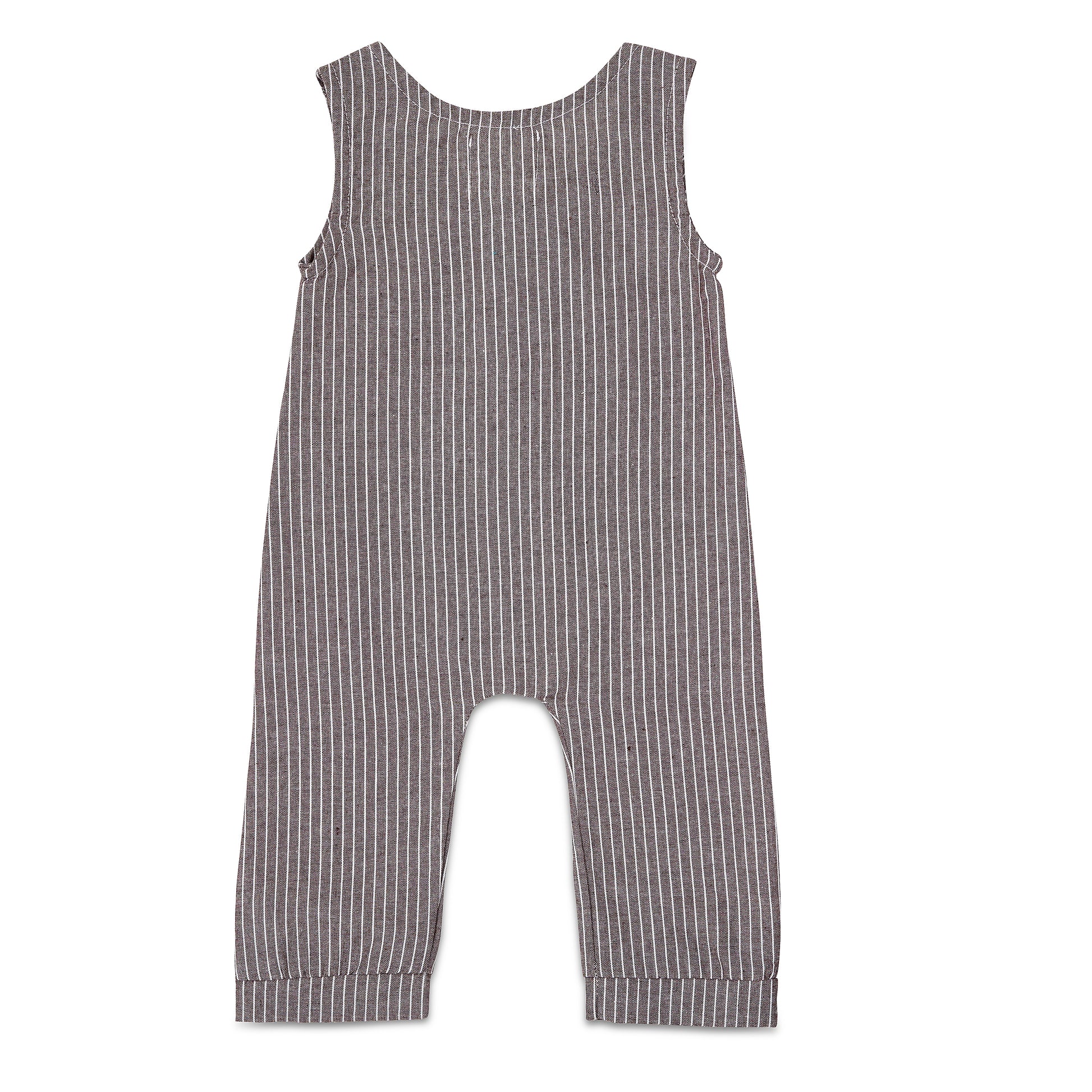 Dark Grey Striped Linen Basic Romper - Babe Basics