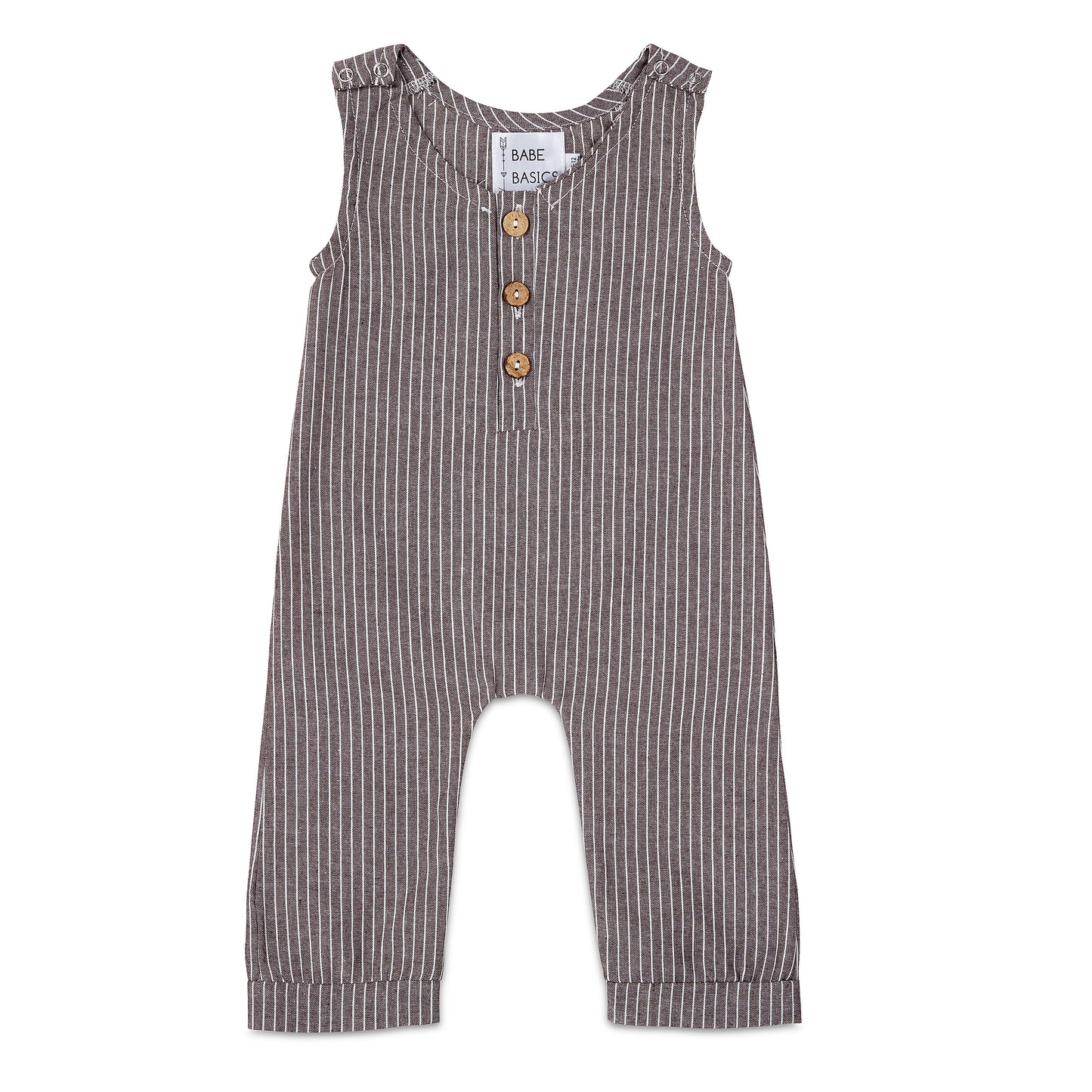 Dark Grey Striped Linen Basic Romper - Babe Basics