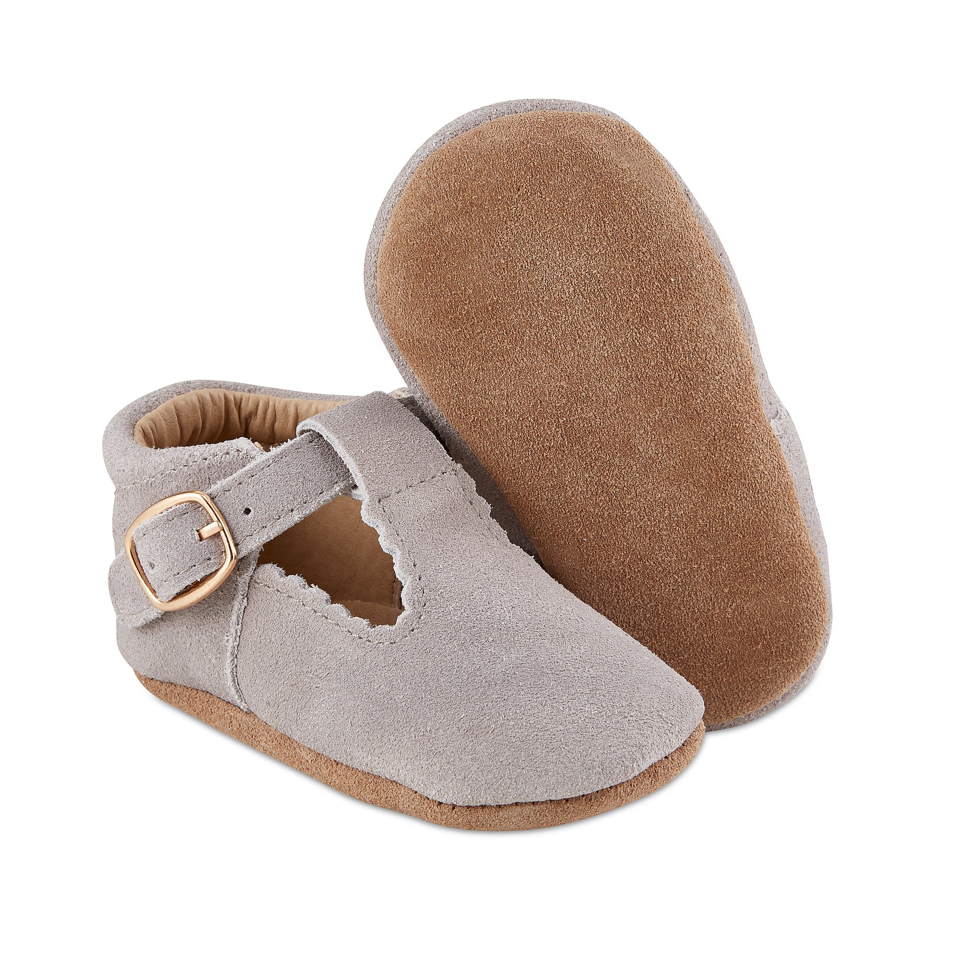 Soft-Sole Leather Mary Jane Moccasins - GREY SUEDE - Babe Basics